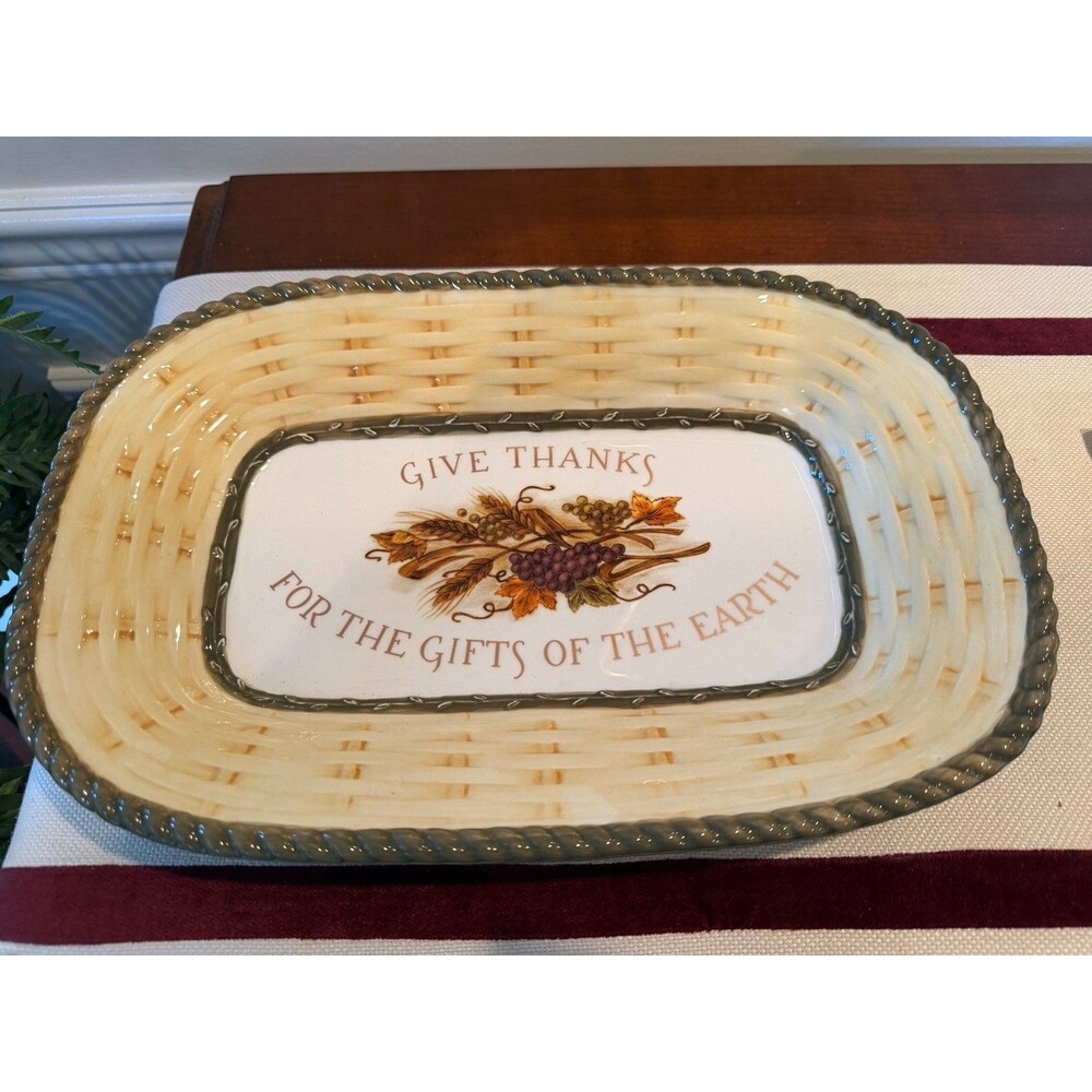Amscan Ceramic Platter Give Thanks for Gifts of The Earth Basketweave Design